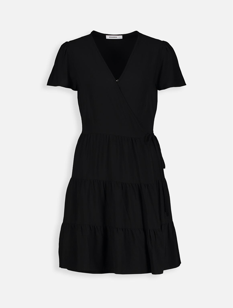 Shop Woolworths Black Print Tiered Viscose Wrap Dress for Women from